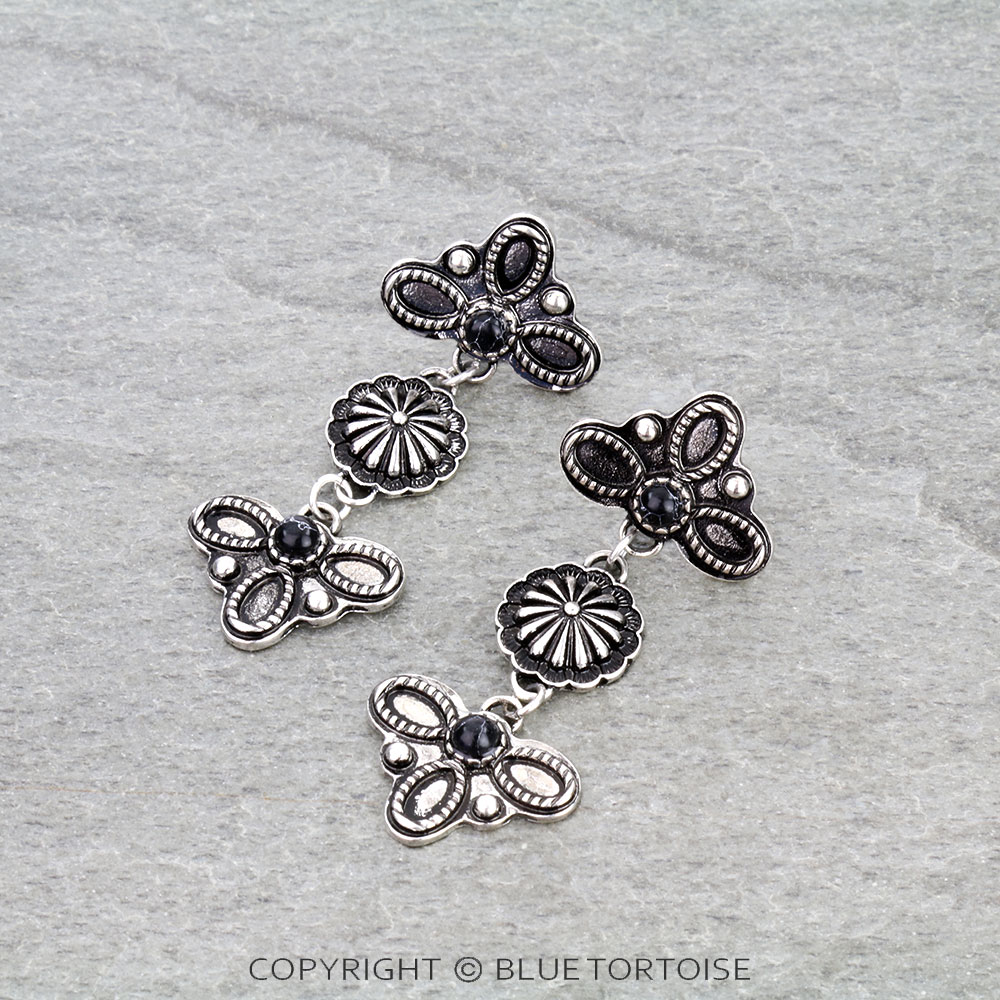 Western Boot Stitch Concho Stud Earrings
