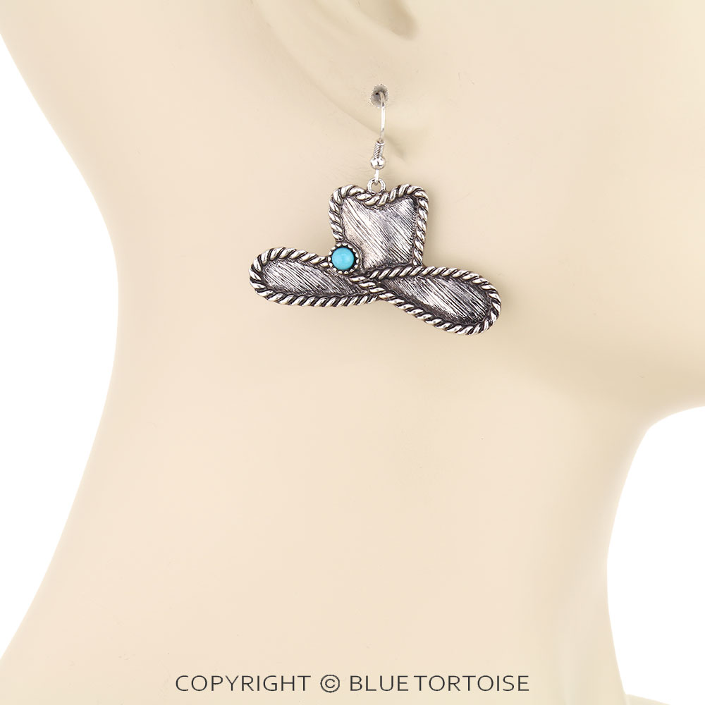 Western Rope TXR Cowboy Hat Dangle Earrings - Image 2