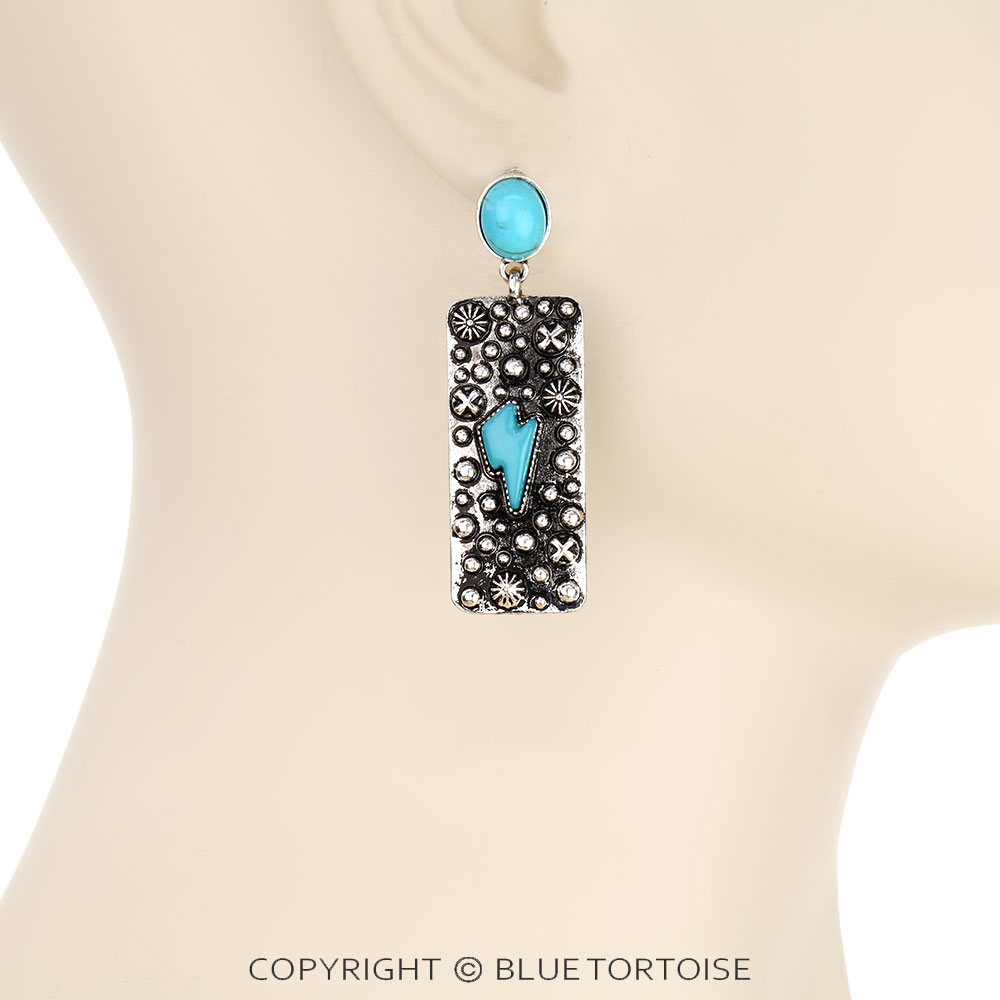 Western Thunder Stone Bar Stud Earrings - Image 2