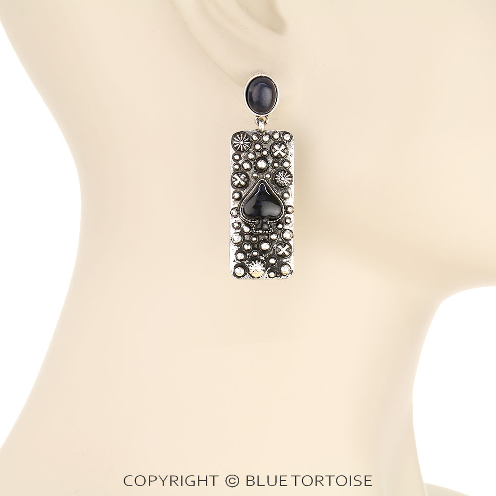 Western Spade Stone Bar Stud Earrings - Image 2