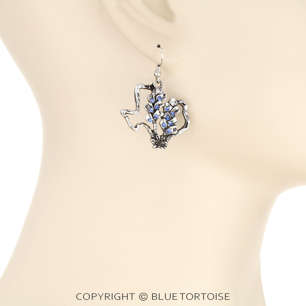 Blue Bonnet Texas Map Dangle Earrings - Image 2