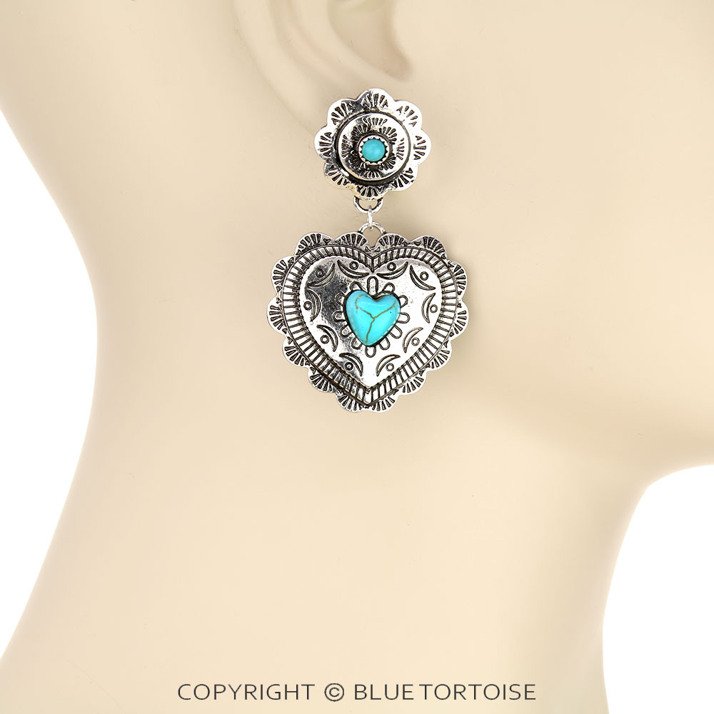 Western Heart Pendant Stud Earrings - Image 2