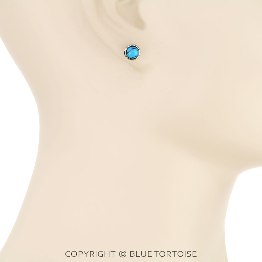 Stainless Round Stone Flat Back Sleeper Earrings - Image 2