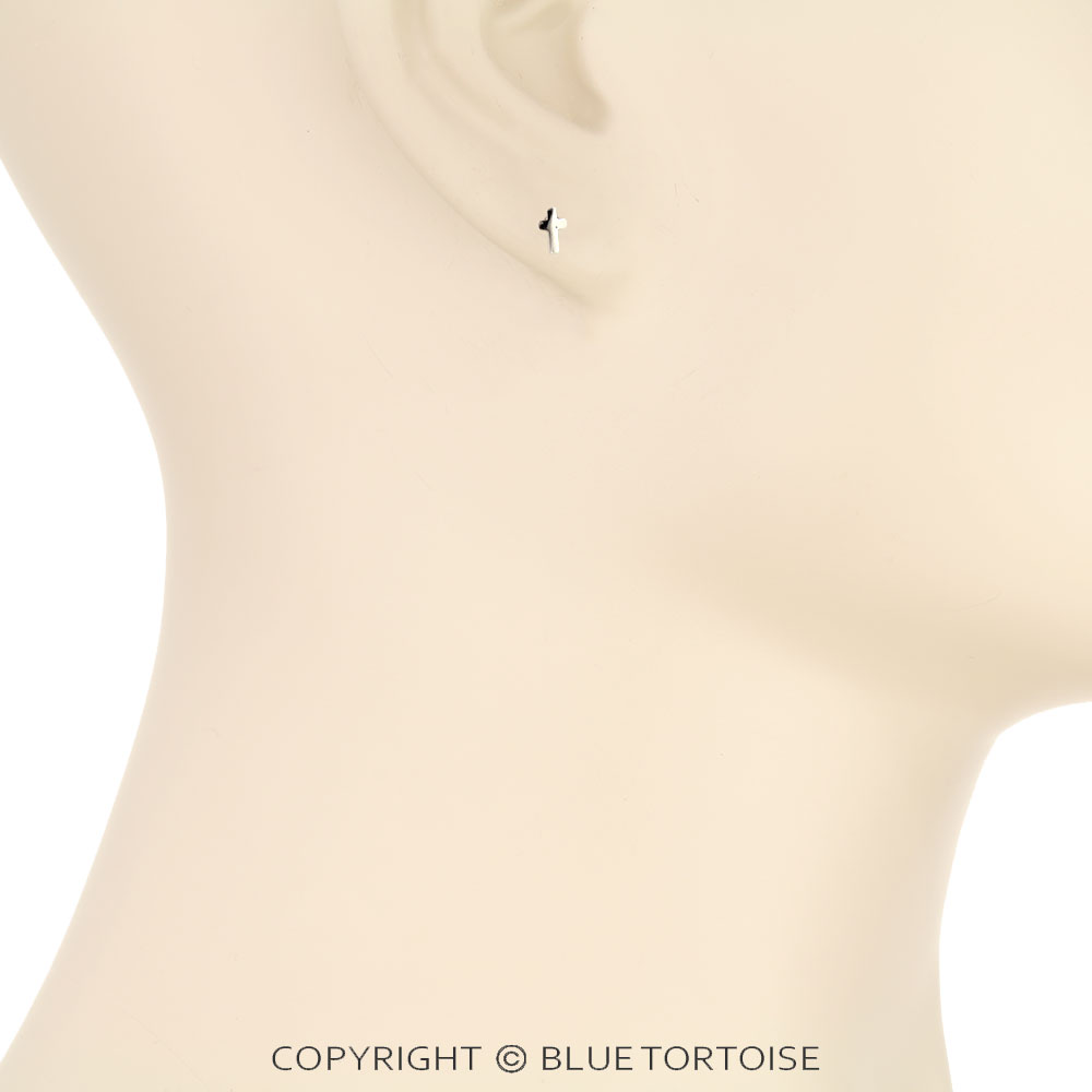 Stainless Cross Flat Back Sleeper Earrings - Image 2