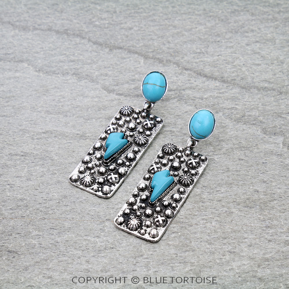 Western Thunder Stone Bar Stud Earrings