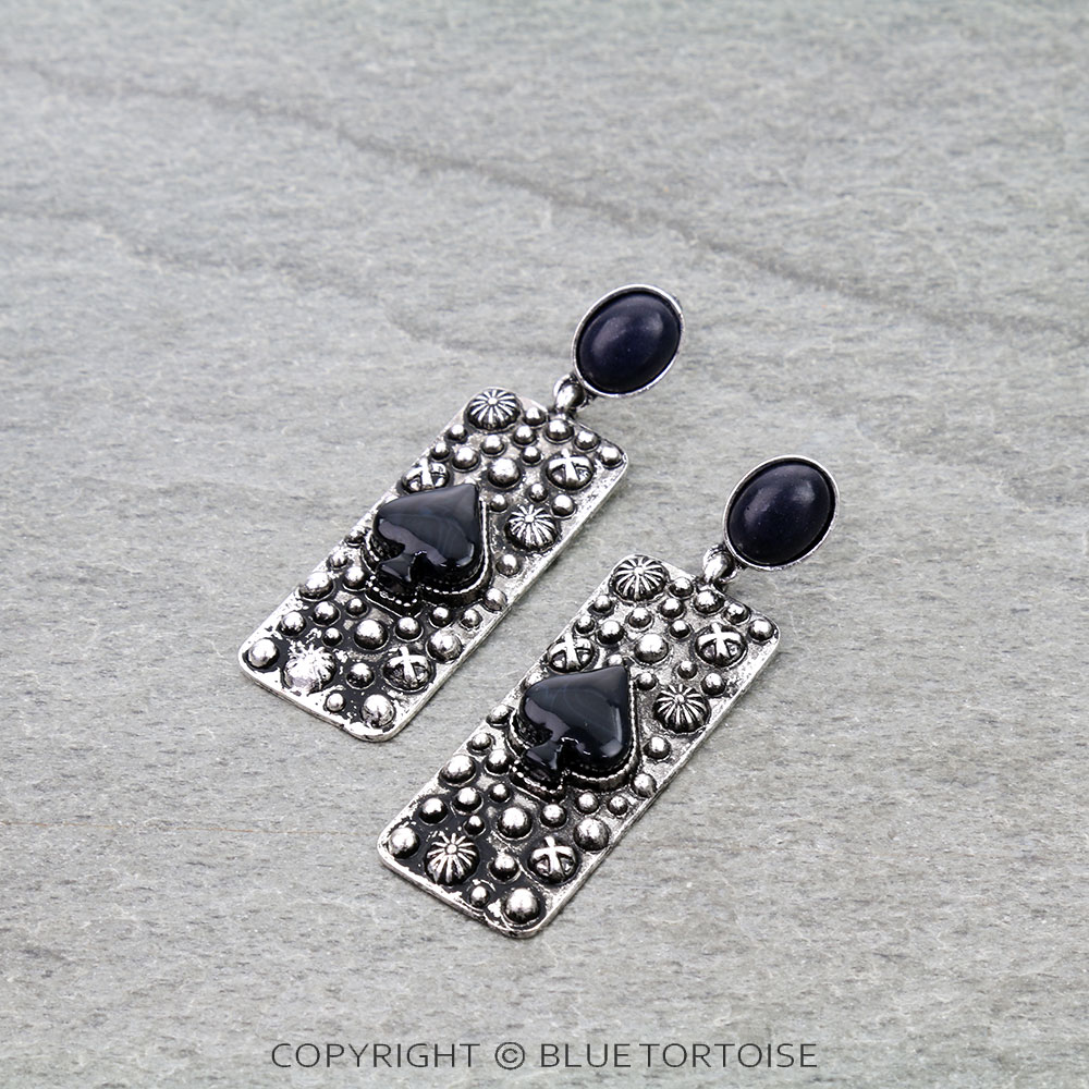Western Spade Stone Bar Stud Earrings