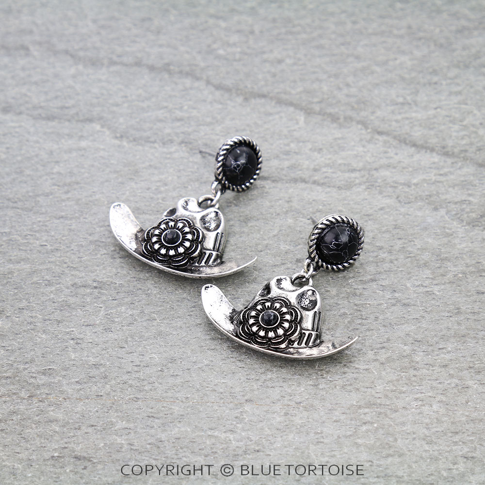 Western Concho Cowboy Hat Stud Earrings