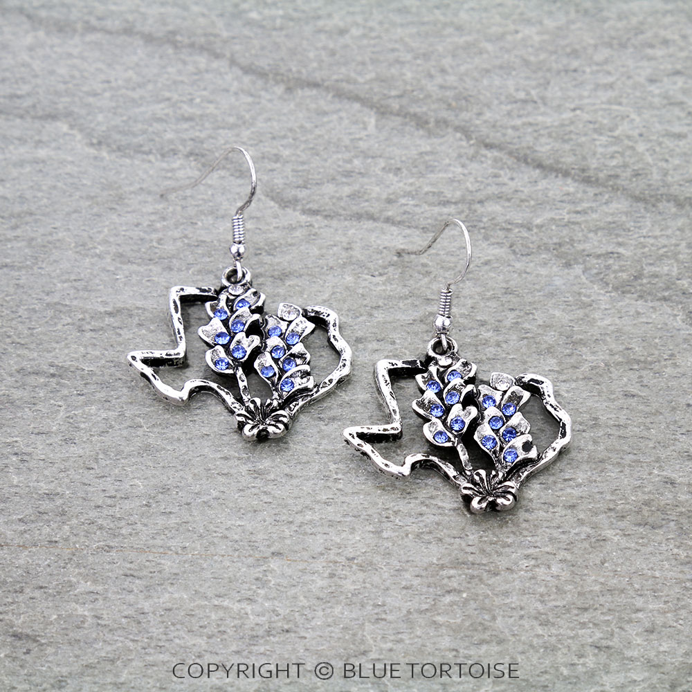 Blue Bonnet Texas Map Dangle Earrings - Image 3