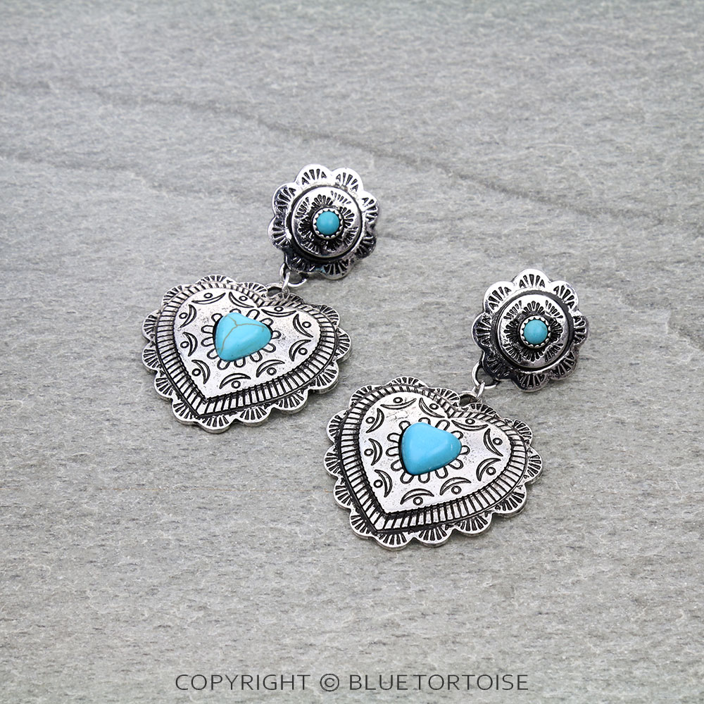 Western Heart Pendant Stud Earrings