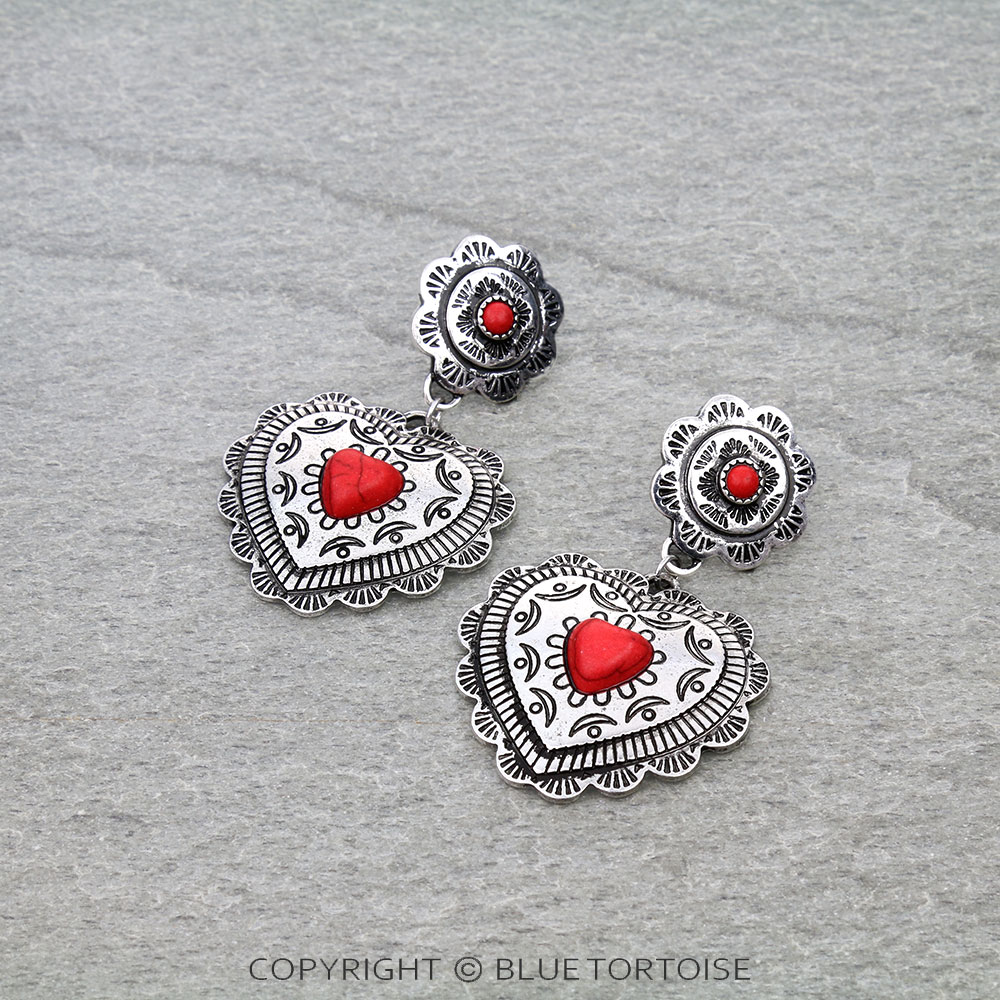 Western Heart Pendant Stud Earrings