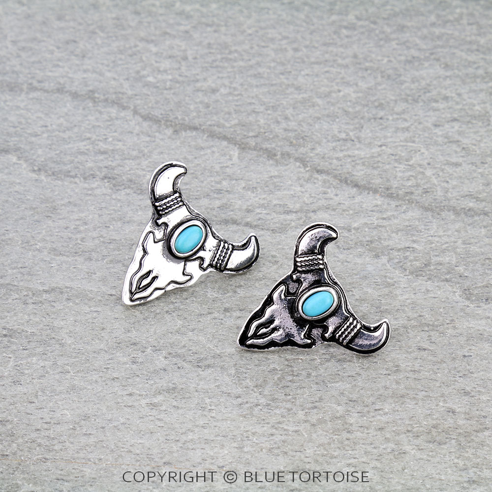Western Steer Skull Stud Earrings