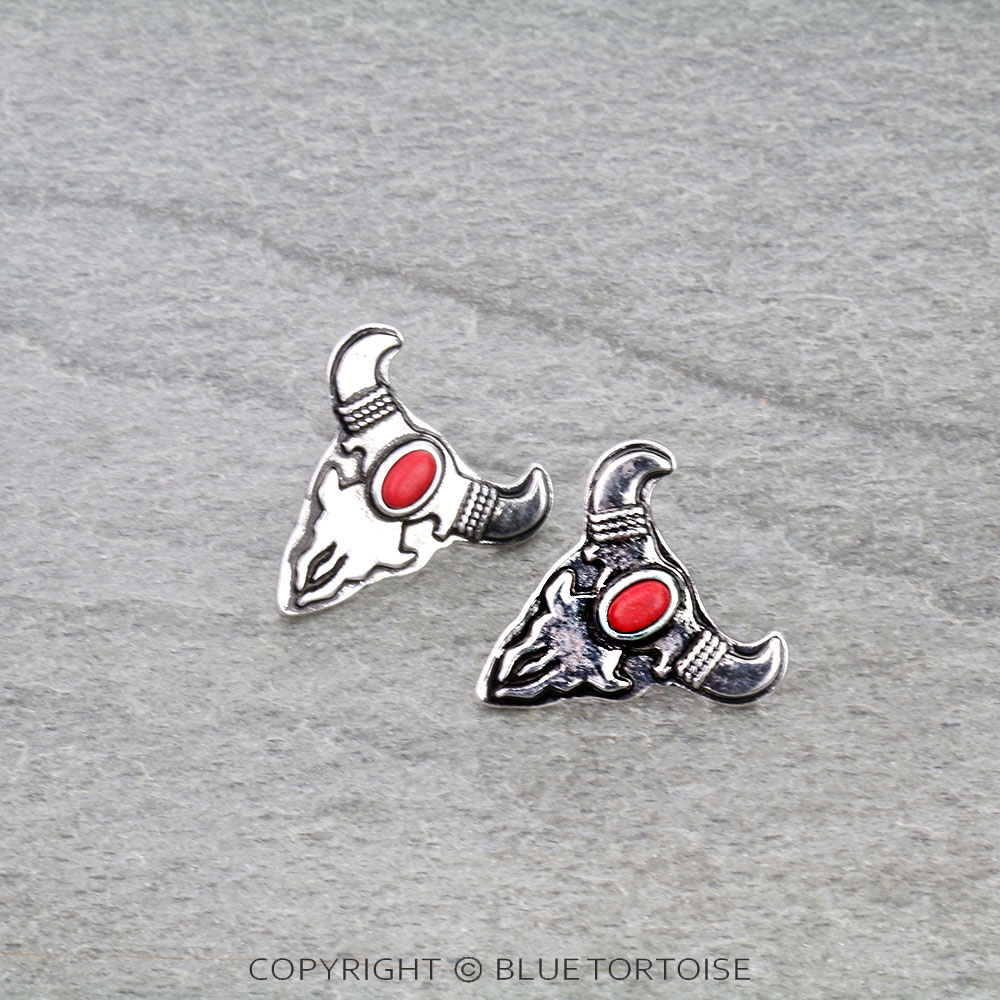 Western Steer Skull Stud Earrings