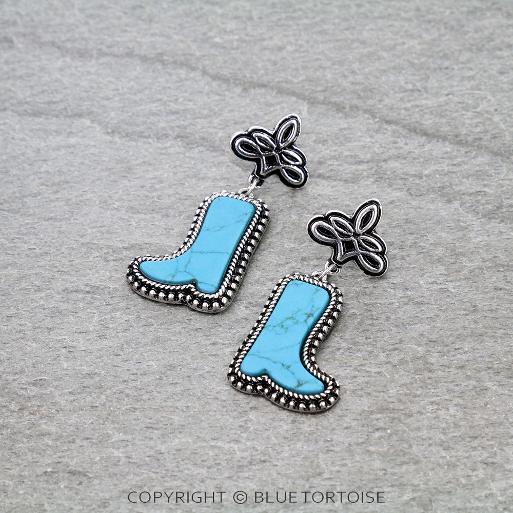 Western Stitch Boot Stone Stud Earrings