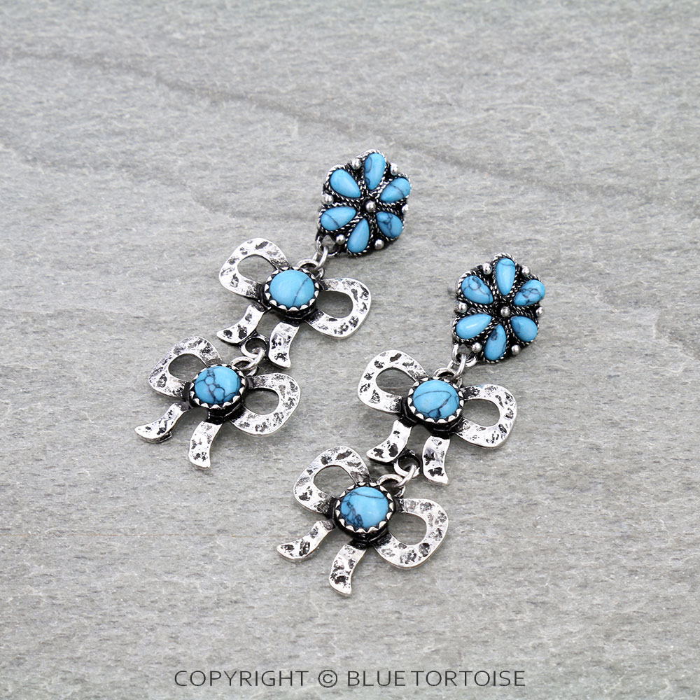 Western Bow Drop Concho Stud Earrings