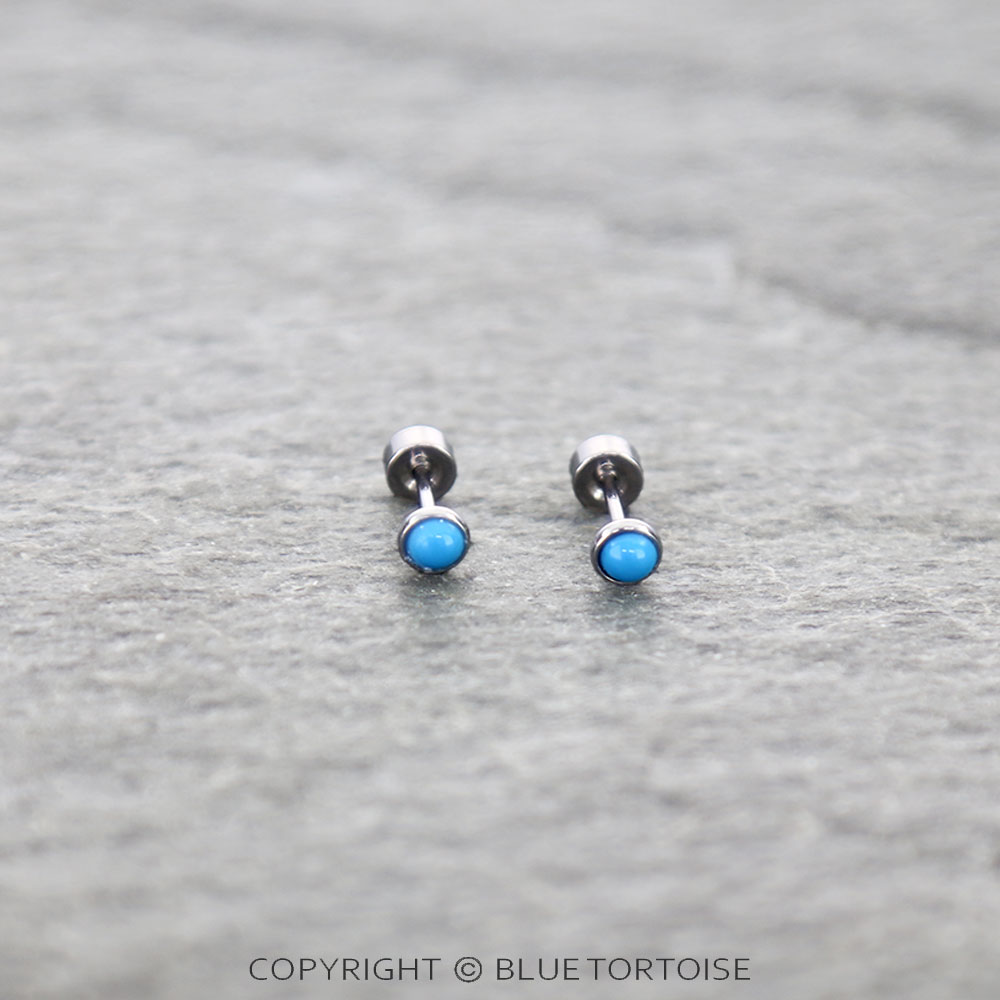 Stainless Round Stone Flat Back Sleeper Earrings