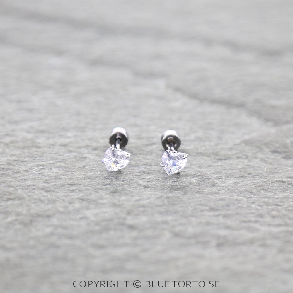 Stainless Heart Stone Flat Back Sleeper Earrings