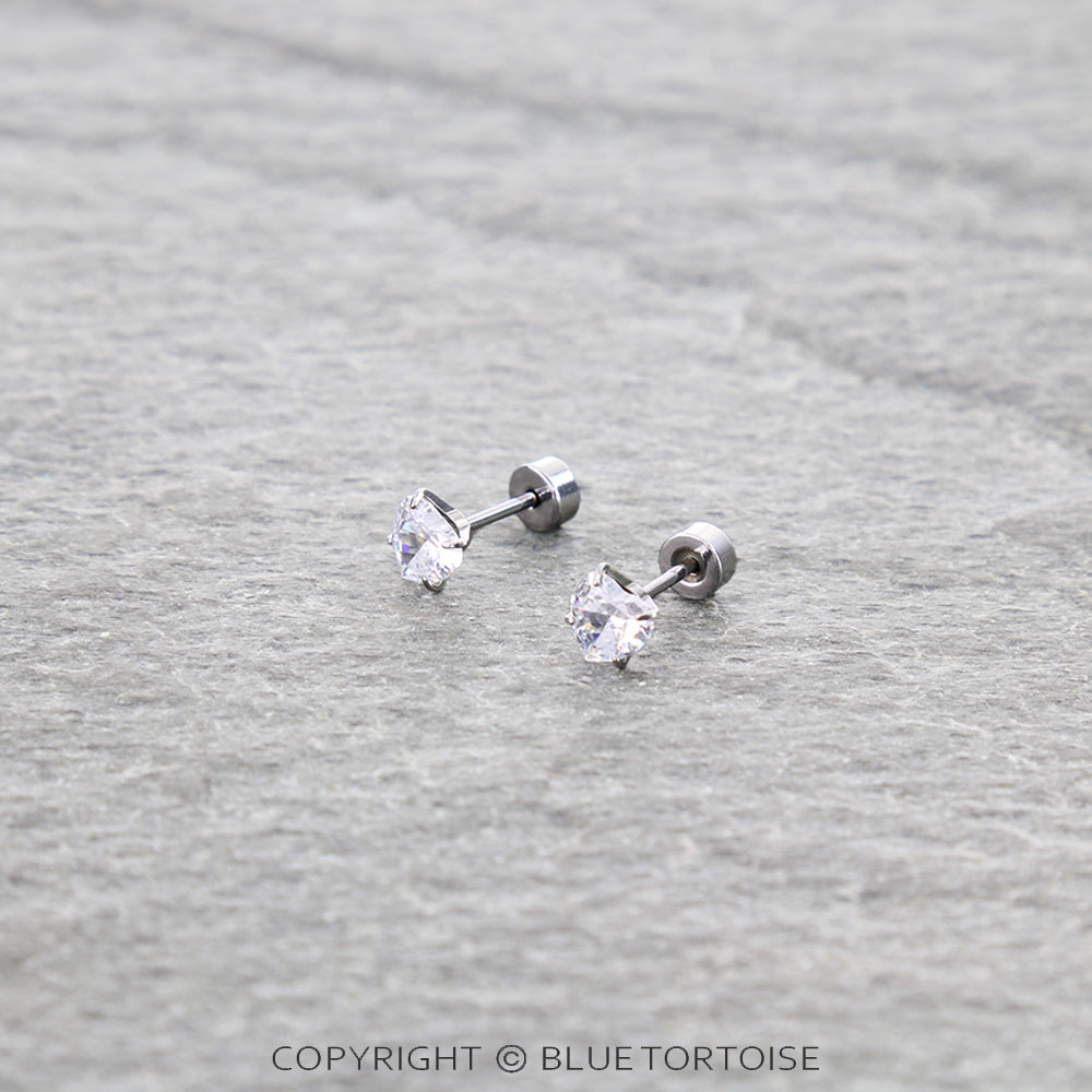 Stainless Heart Stone Flat Back Sleeper Earrings - Image 3