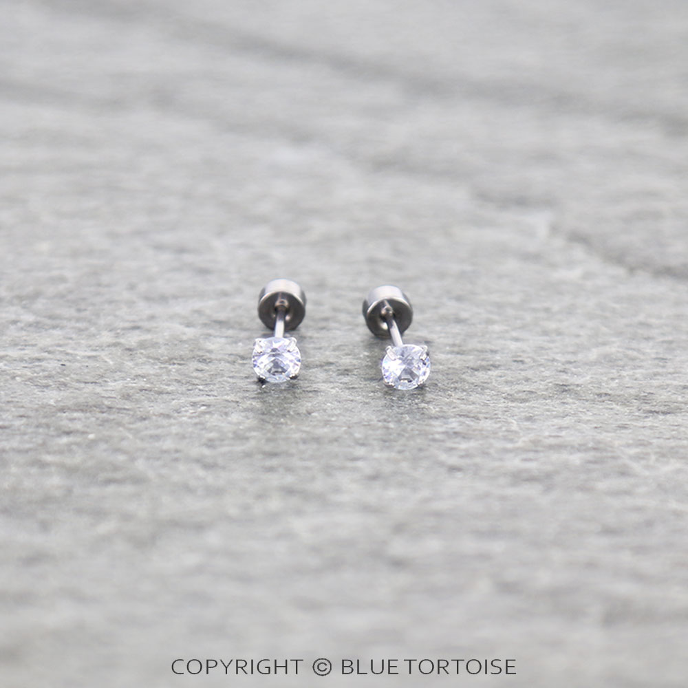 Stainless Round Stone Flat Back Sleeper Earrings