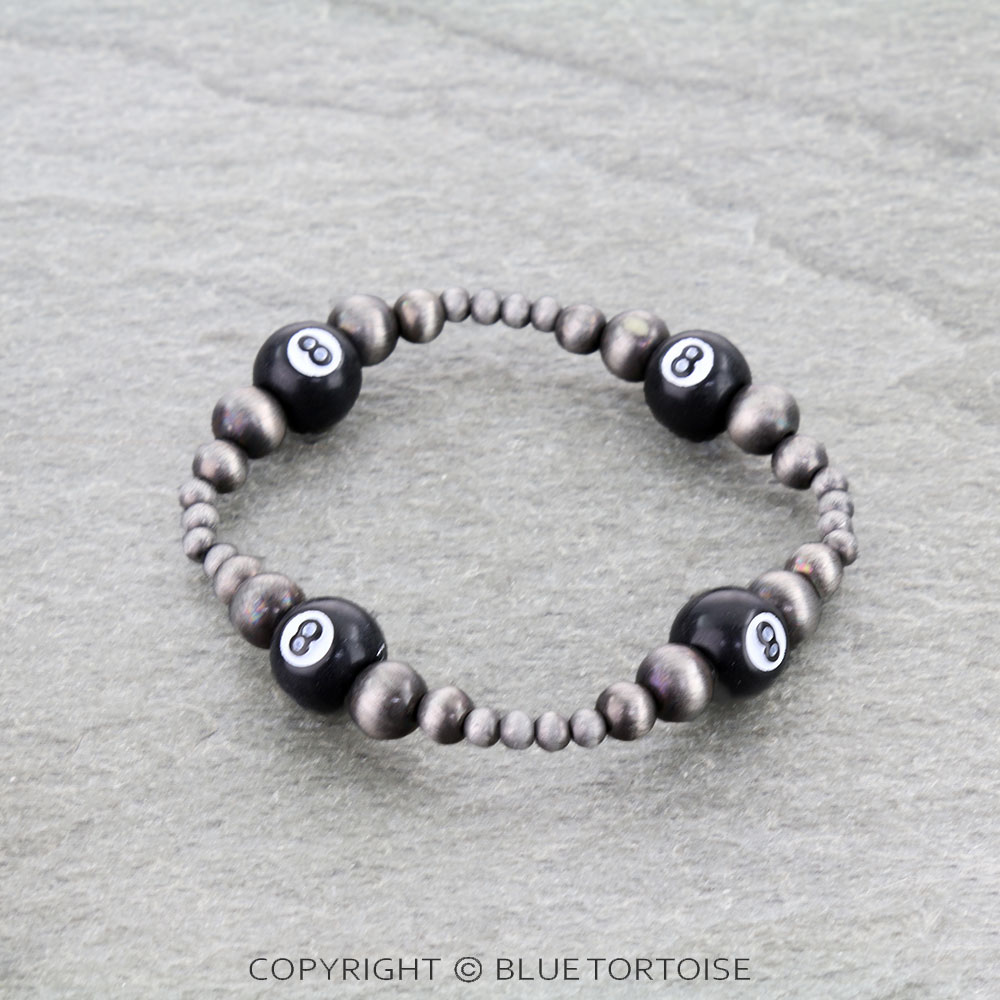 Western 8 Ball Charm Stretch Bracelet
