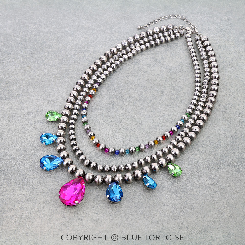3 Layered Western Teardrop Stone Necklace