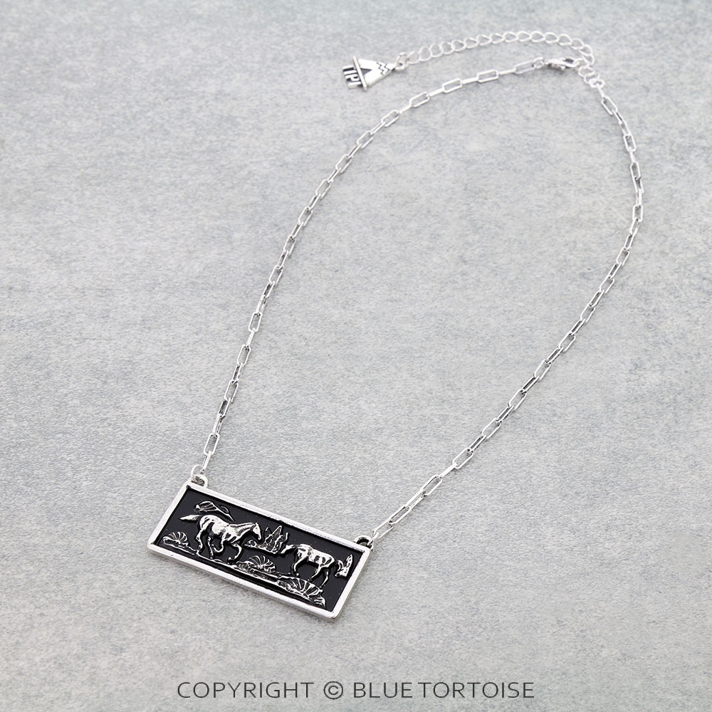 Western Running Horse Plate Necklace