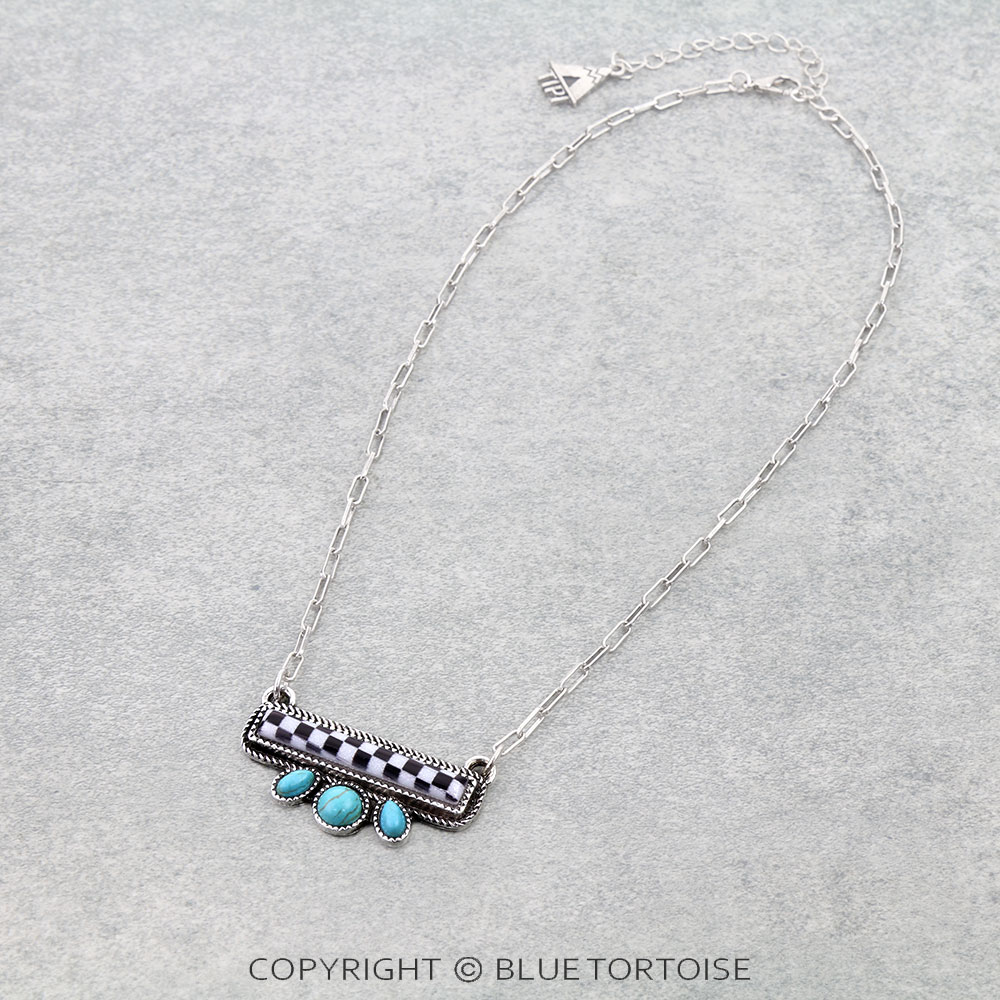 Western Checker Pattern Bar Necklace