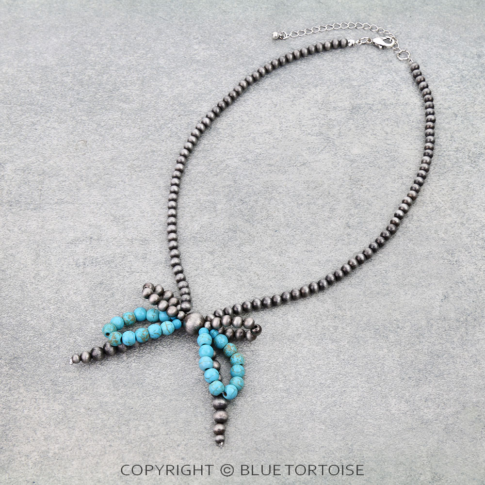 Navajo Style Pearl & Bead Double Bow Necklace