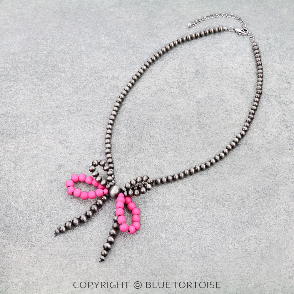 Navajo Style Pearl & Bead Double Bow Necklace