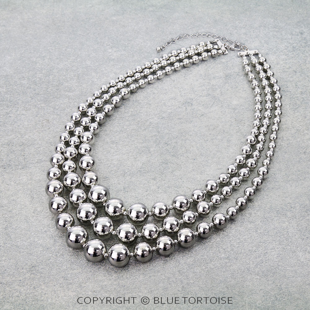 3 Layered Silver Ball Necklace