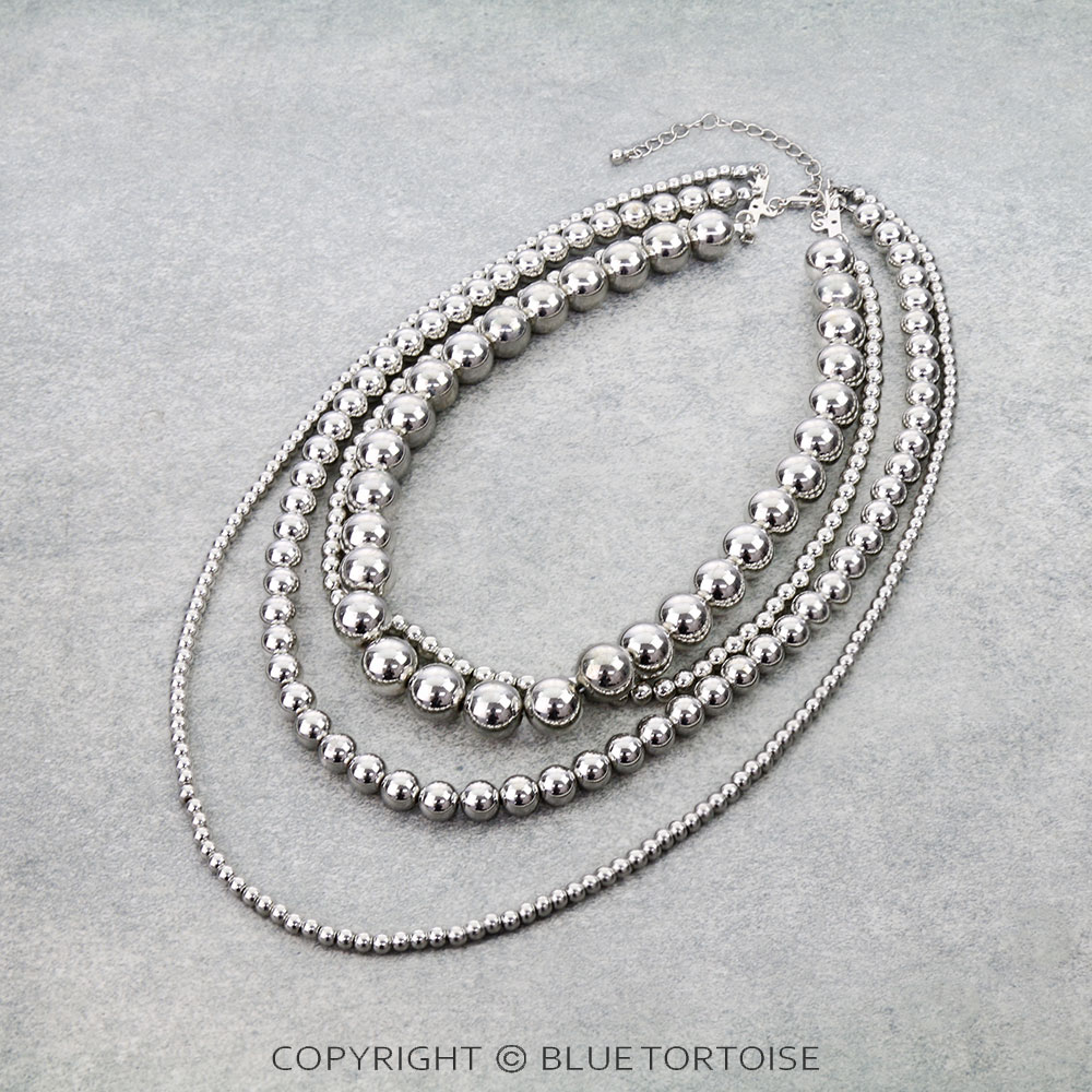 4 Layered Silver Ball Necklace