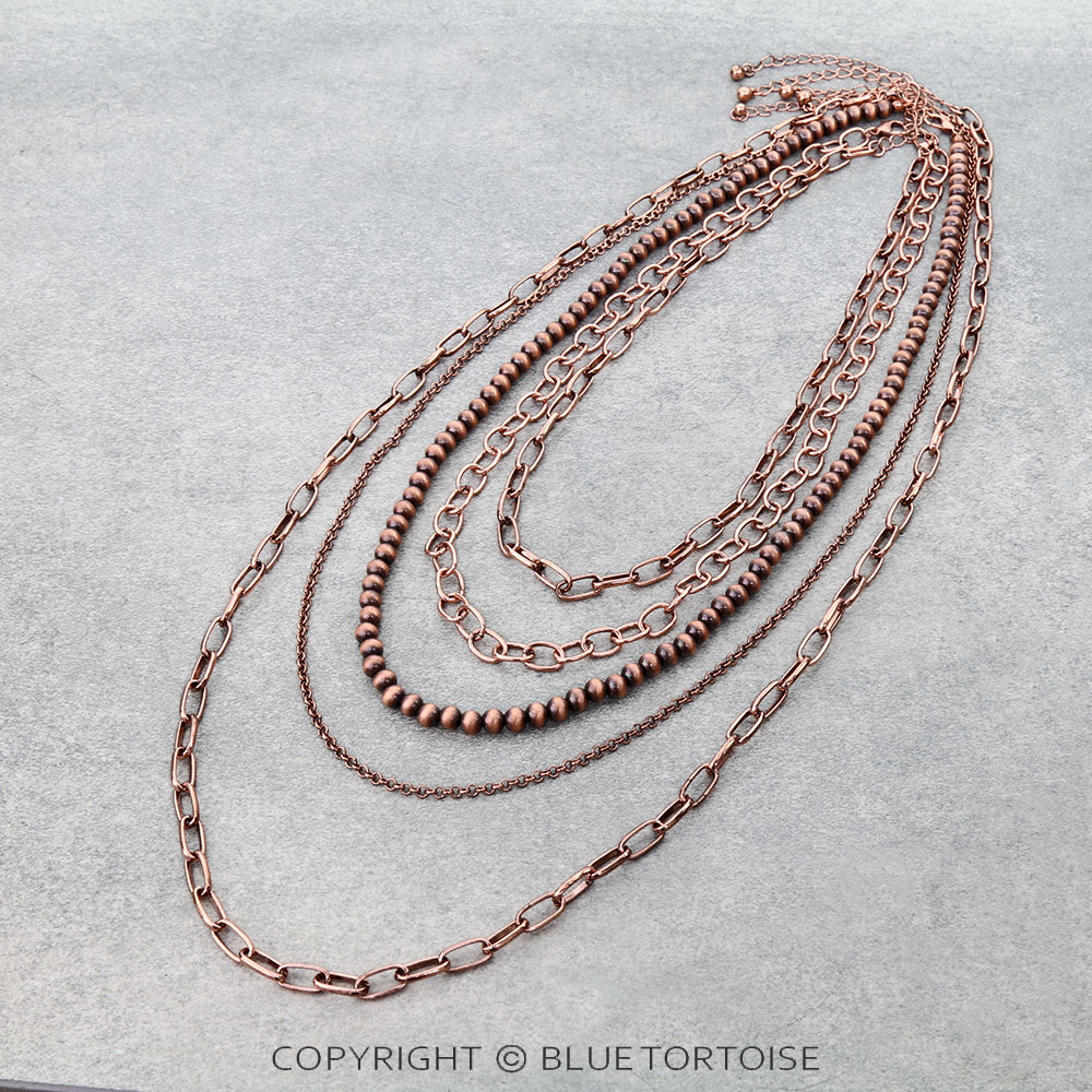 5 Layered Navajo Style Pearl and Chain Necklace