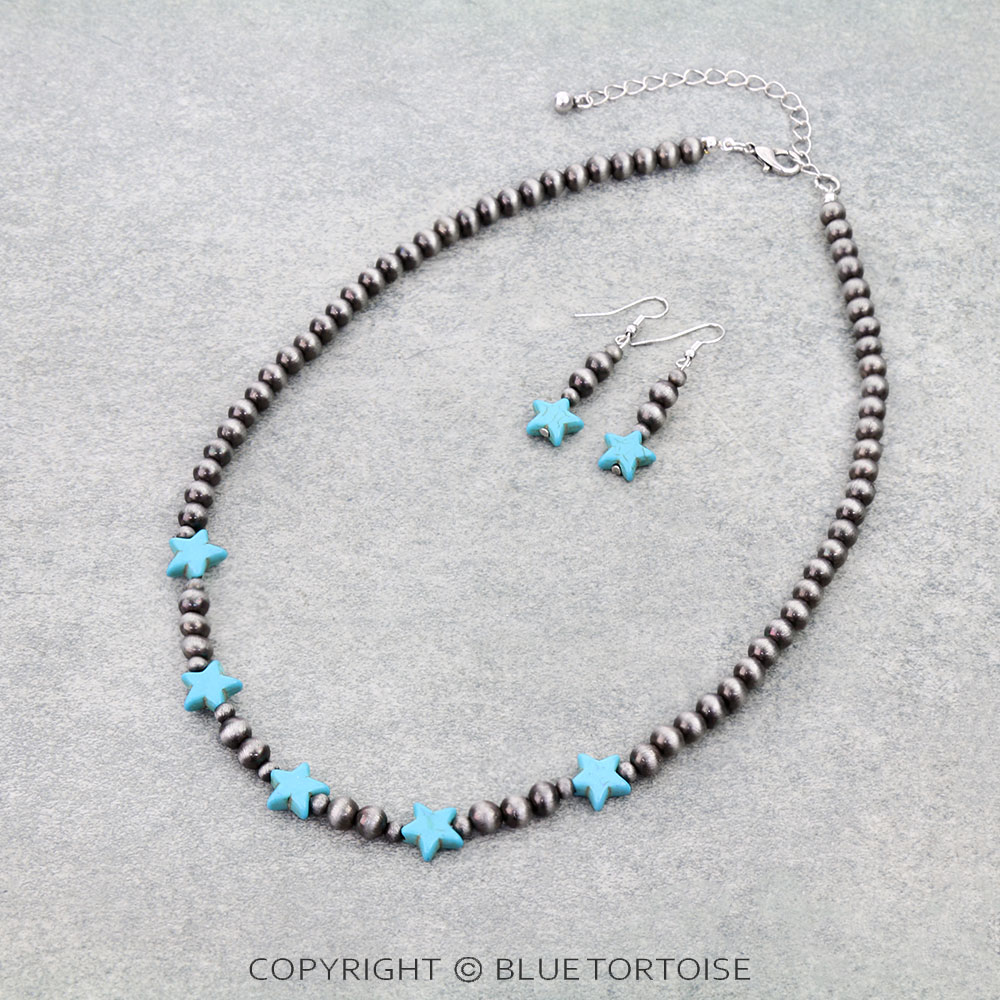 Navajo Style Pearl and Star Bead Necklace Set