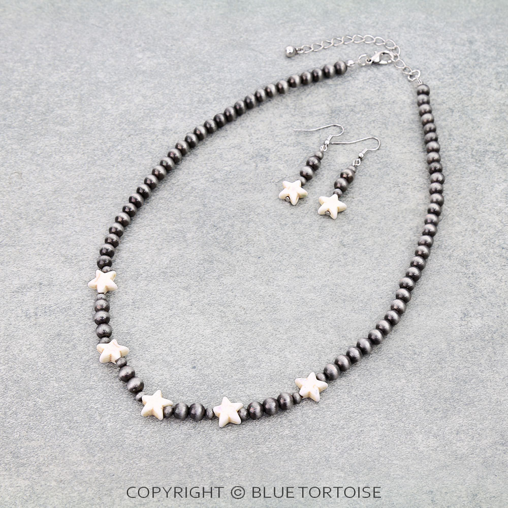 Navajo Style Pearl and Star Bead Necklace Set