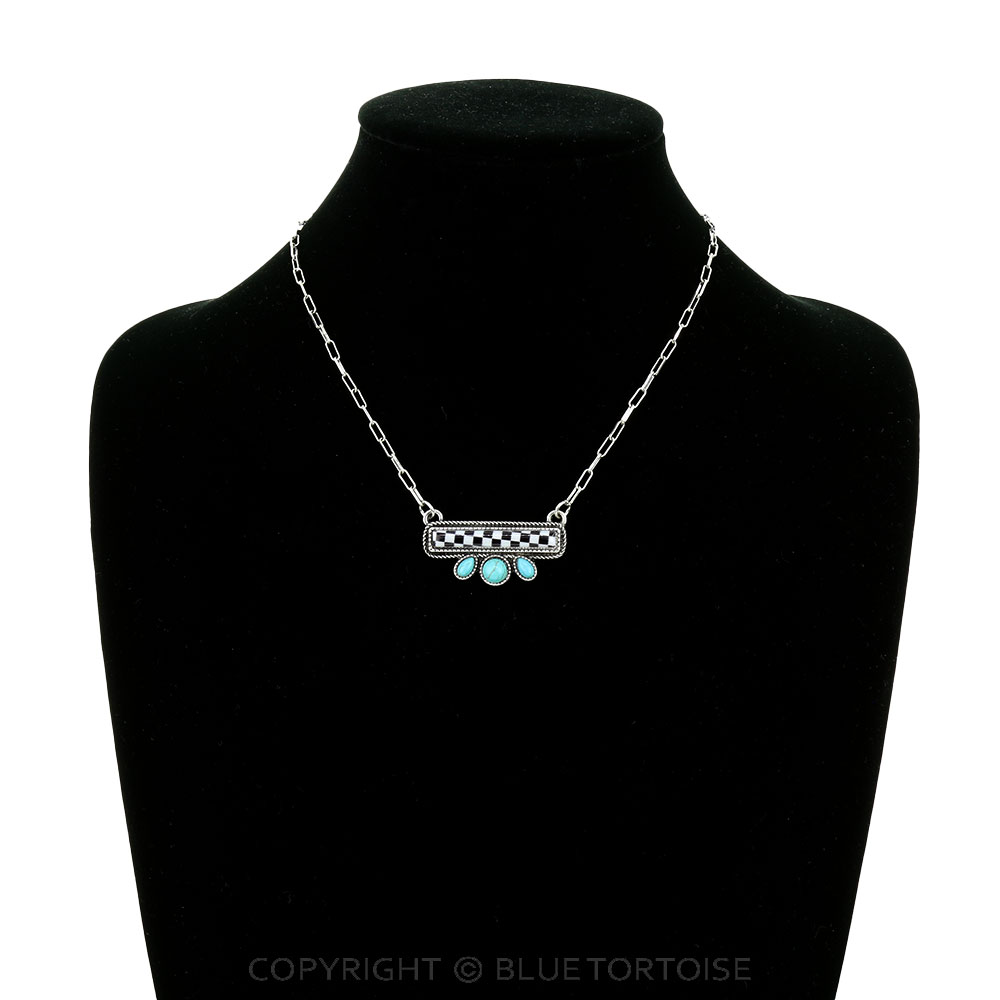 Western Checker Pattern Bar Necklace - Image 2