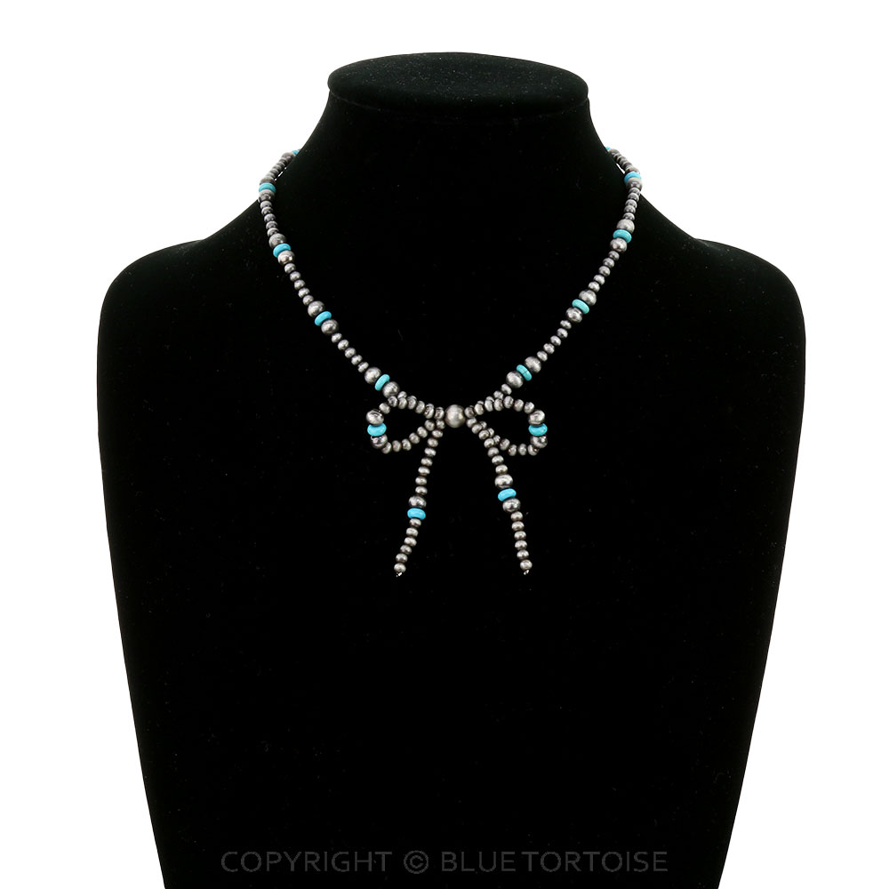 Navajo Style Pearl & Bead Bow Necklace - Image 2