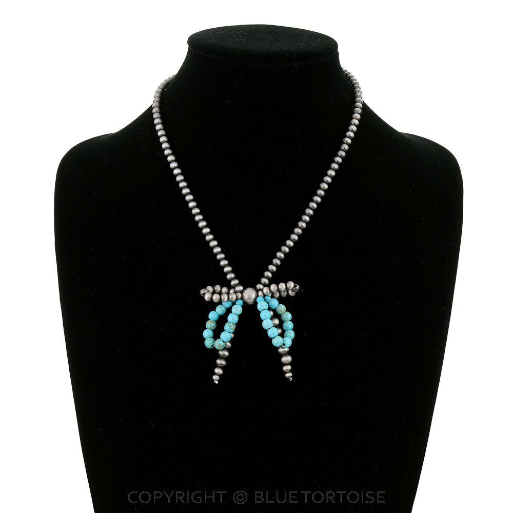 Navajo Style Pearl & Bead Double Bow Necklace - Image 2