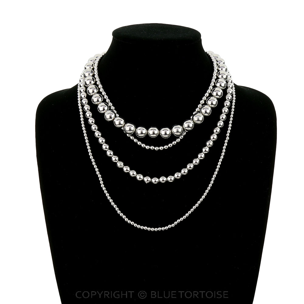 4 Layered Silver Ball Necklace - Image 2