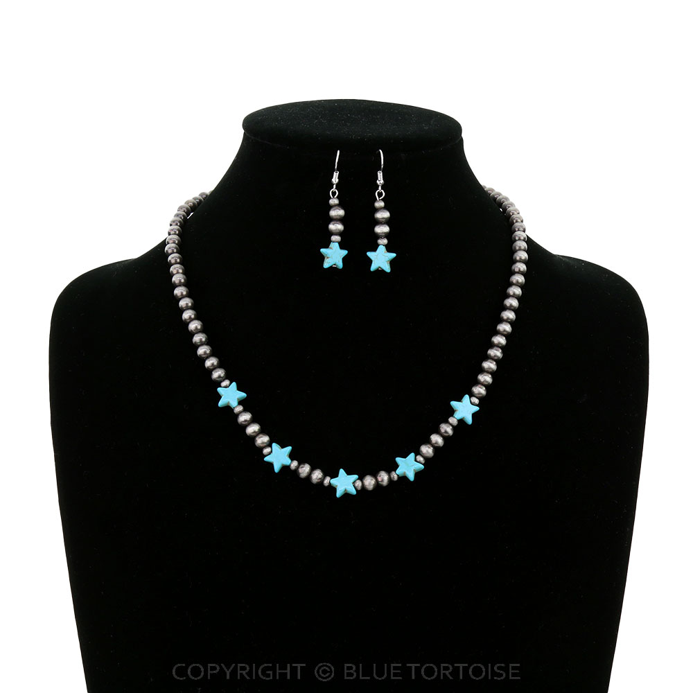 Navajo Style Pearl and Star Bead Necklace Set - Image 2