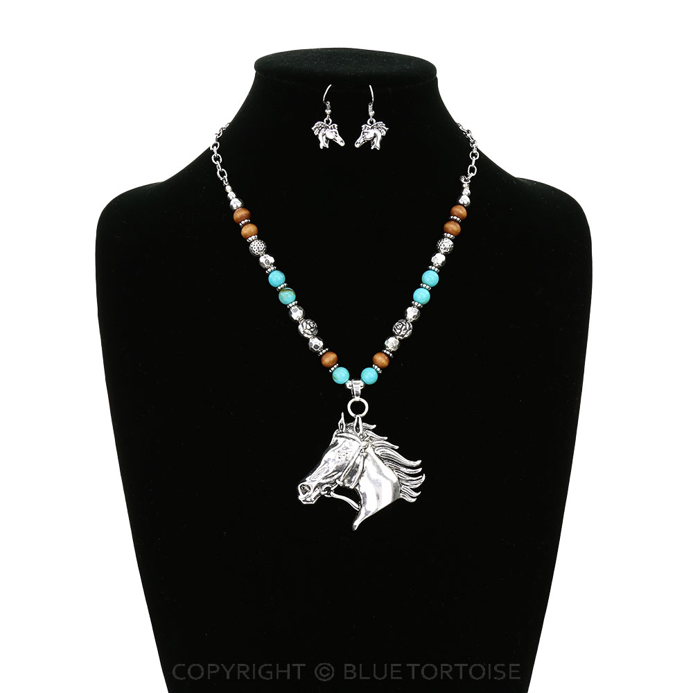 Western Horse Head Pendant Necklace Set - Image 2