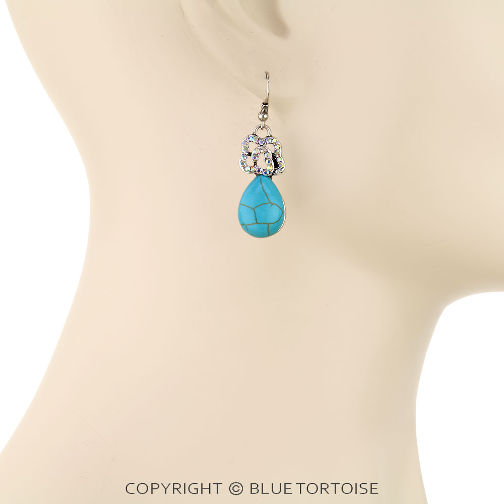 Western Teardrop Stone Dangle Earrings - Image 2