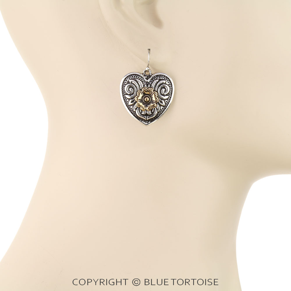 Western Flower Heart Dangle Earrings - Image 2