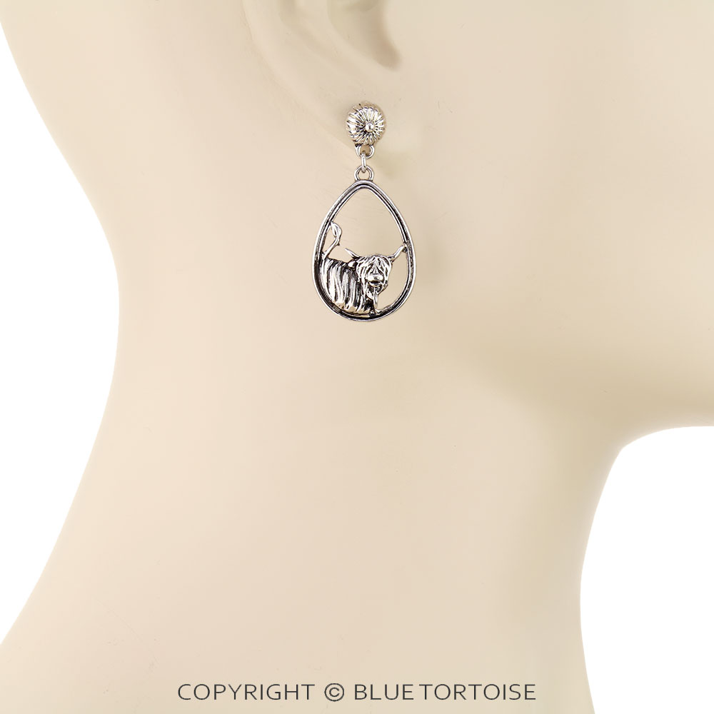 Western Highland Cow Cutout Teardrop Stud Earrings - Image 2