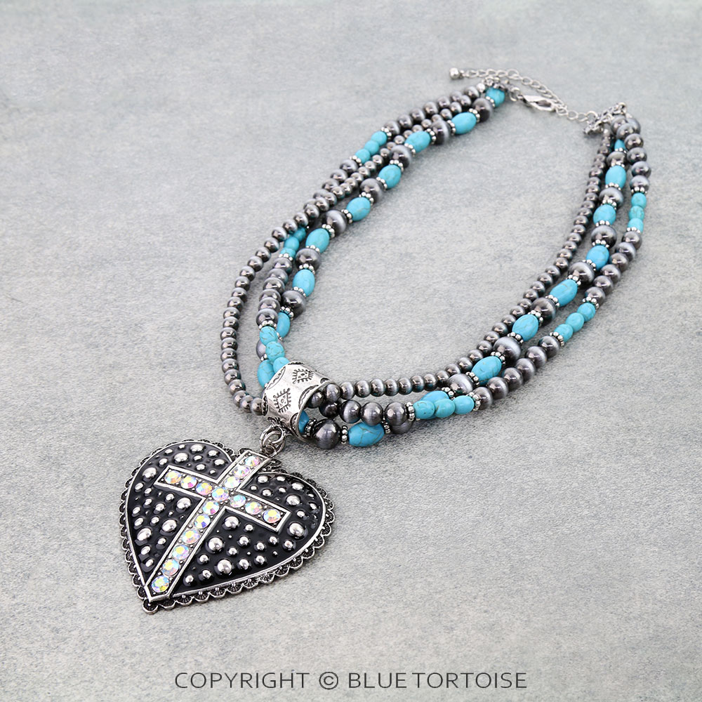 Western Cross Heart Pendant Necklace