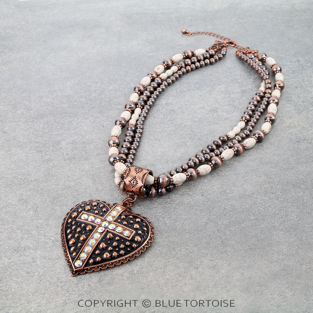 Western Cross Heart Pendant Necklace