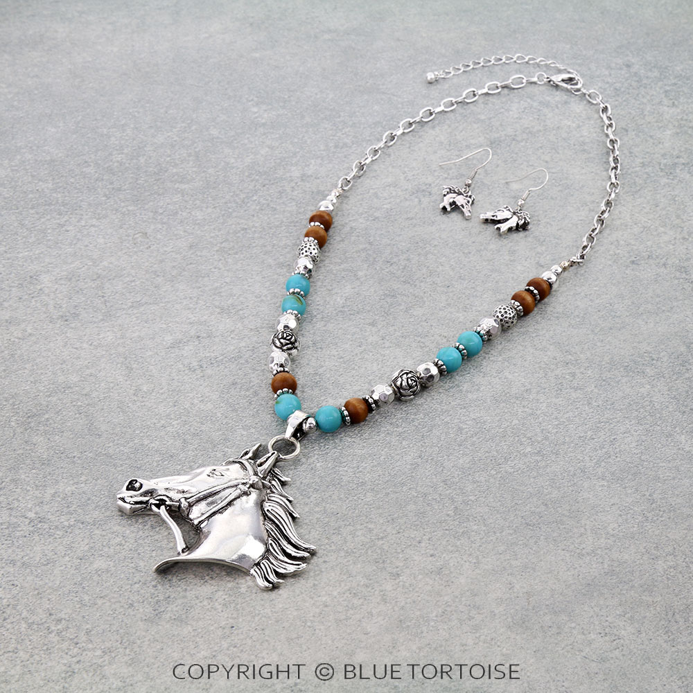 Western Horse Head Pendant Necklace Set