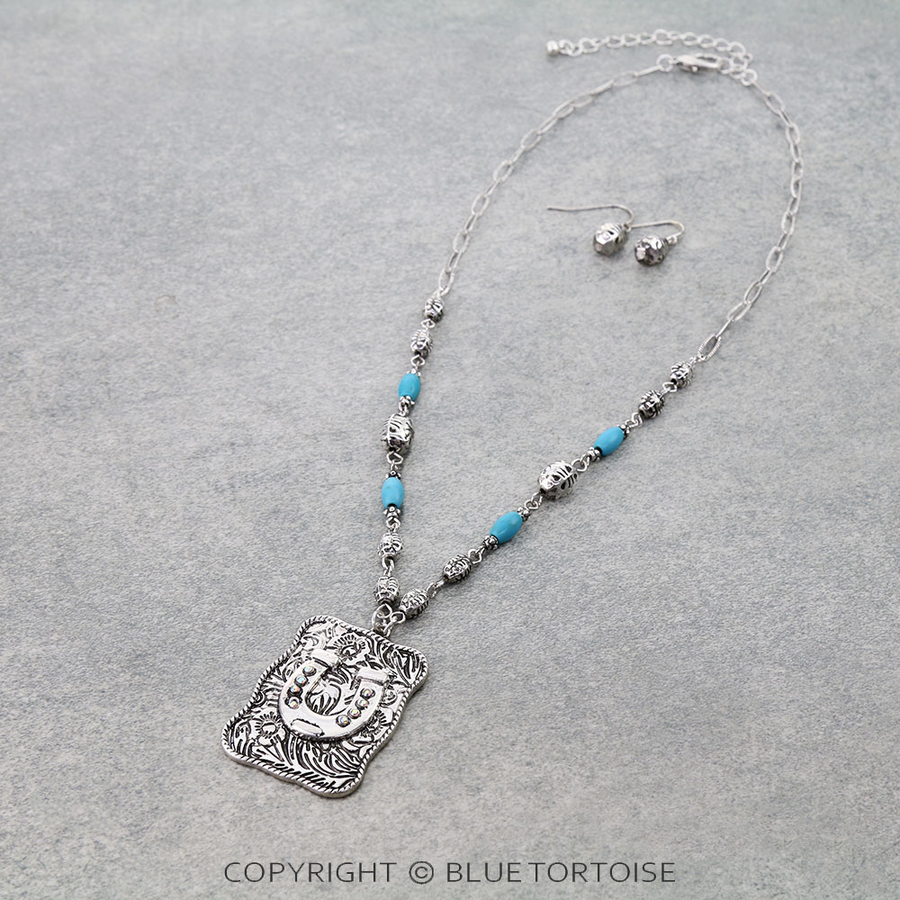 Western Horseshoe Plate Necklace Set