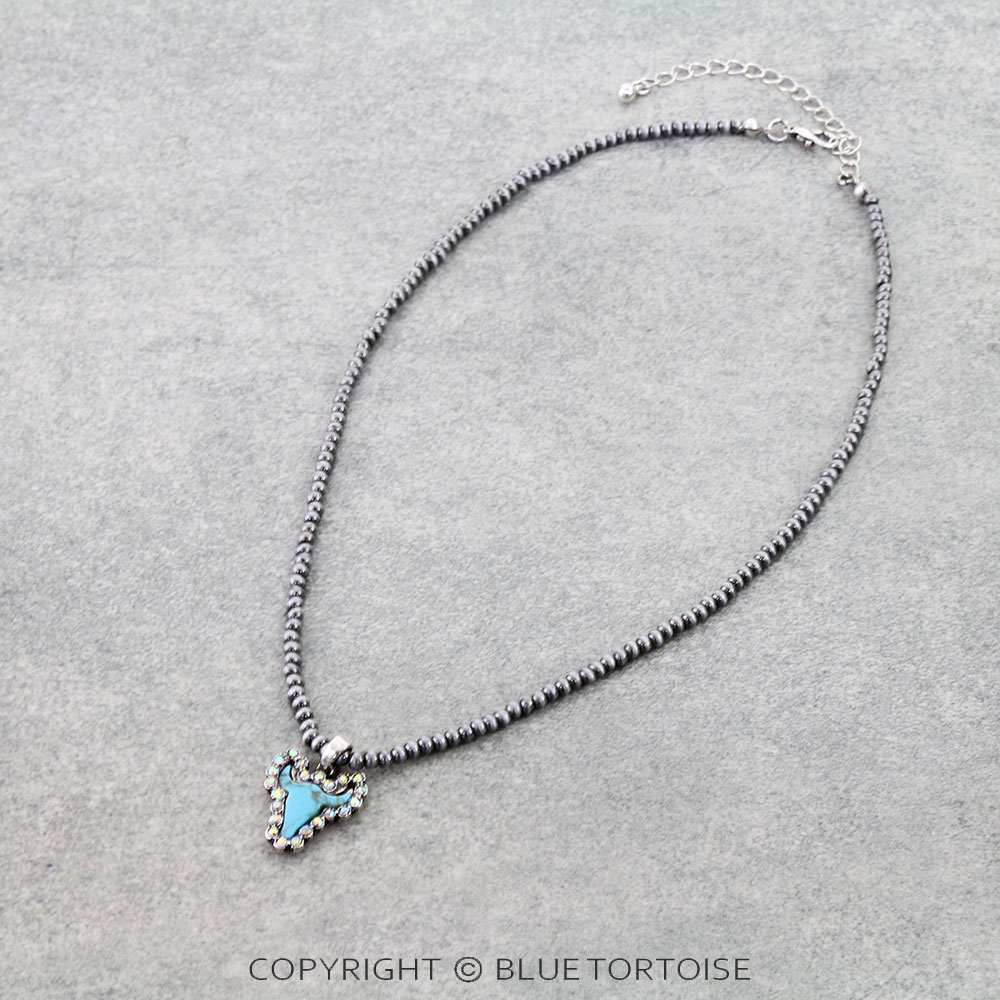 Western Steer Head Paved Stone Necklace