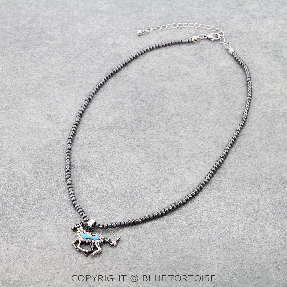 Western Running Horse Paved Stone Necklace