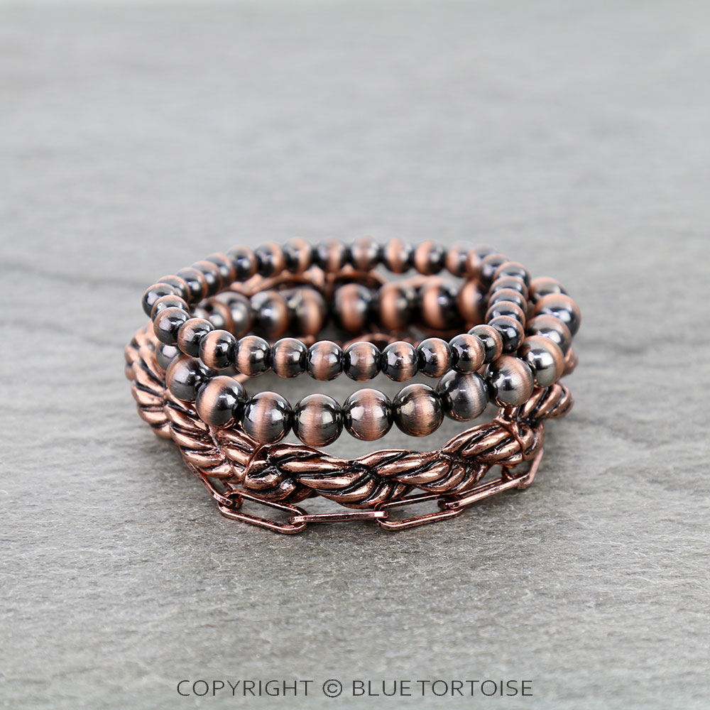 Navajo Style Pearl, Rope Twist and Clip Chain Stackable Bracelet