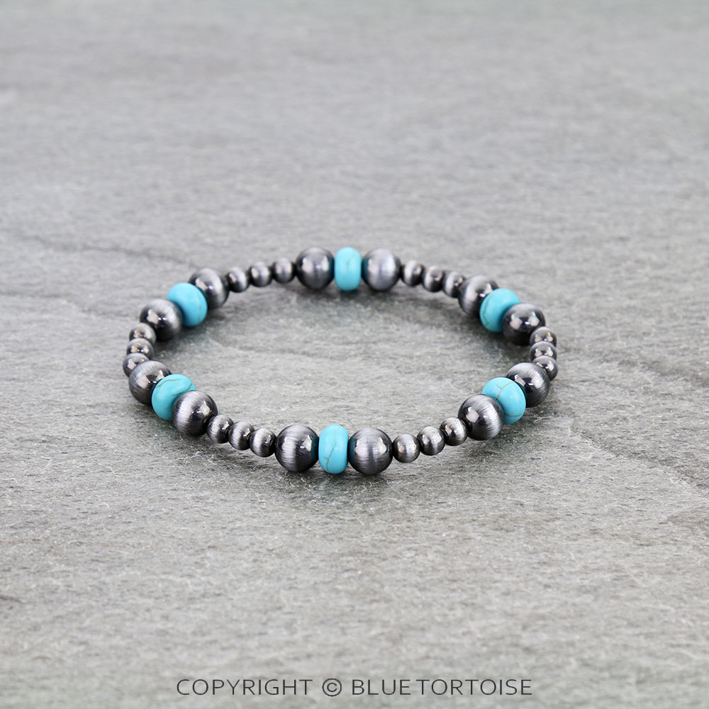 Navajo Style Pearl & Bead Stretch Bracelet